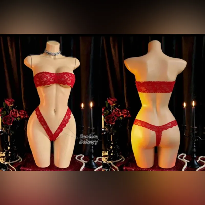 Conjunto de encaje rojo top e hilo dental