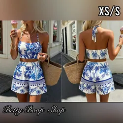 Conjunto de short estampado azul