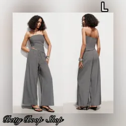 Conjunto gris de top strapless asimétrico