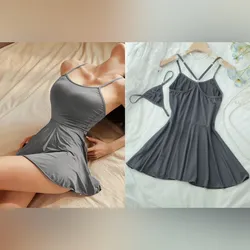 Conjunto gris de vestido e hilo dental