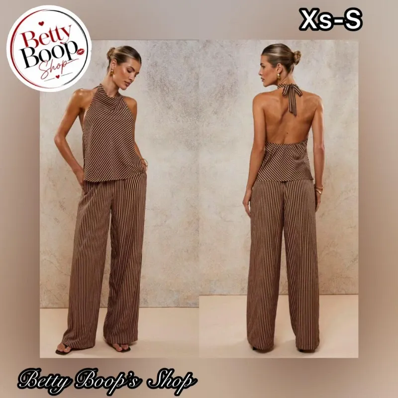 Conjunto marrón con estampado de rayas