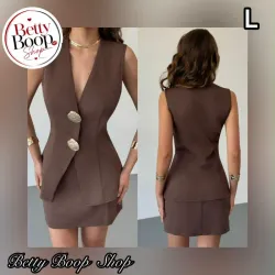 Conjunto marrón de falda con detalles dorados
