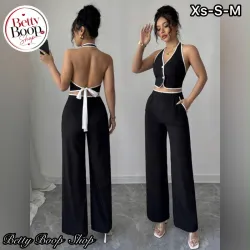 Conjunto negro con top abierto en la espalda