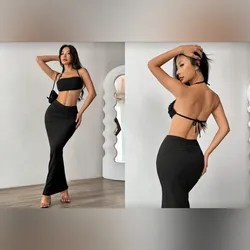 Conjunto negro de saya larga y top