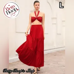 Conjunto rojo con amarre al cuello