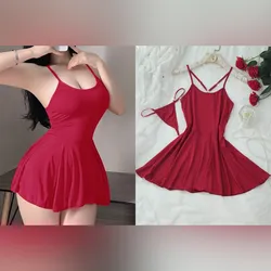 Conjunto rojo de vestido e hilo dental