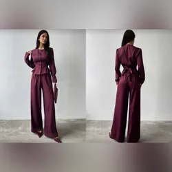 Conjunto rojo vino de pantaloneta y blusa mangas largas