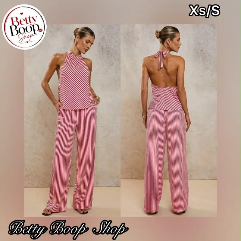 Conjunto rojo y blanco a rayas
