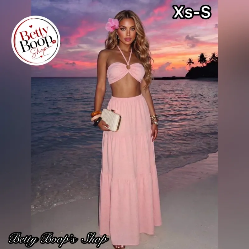 Conjunto rosa claro con amarre al cuello
