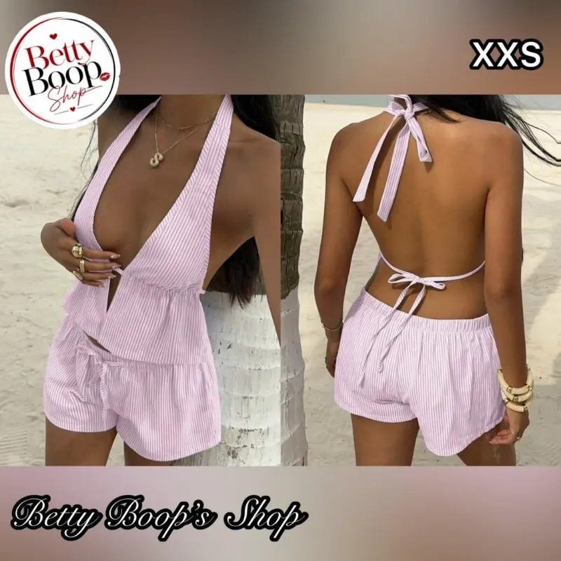 Conjunto rosa estampado a rayas