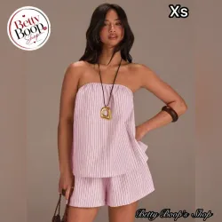 Conjunto rosado strapless ancho