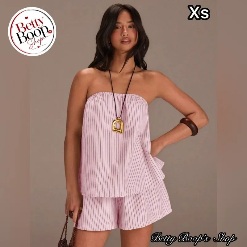 Conjunto rosado strapless ancho