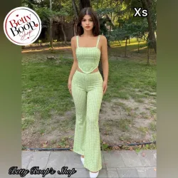 Conjunto verde lima estampado vichy de top y pantaloneta
