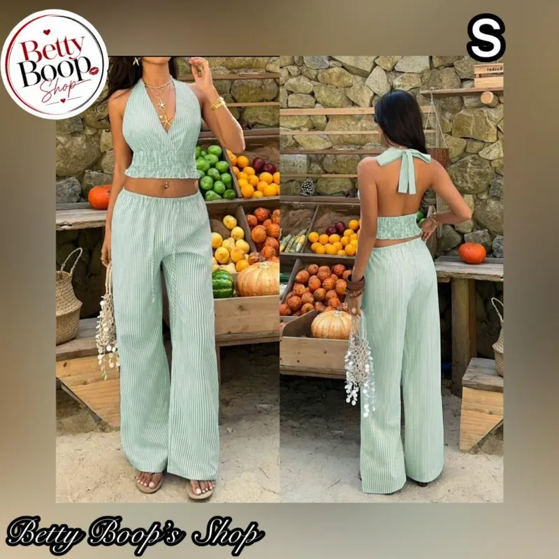 Conjunto verde menta con estampado a rayas