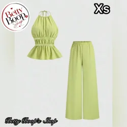 Conjunto verde menta de top fruncido y espalda abierta