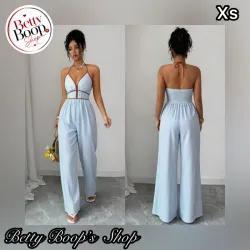Enterizo azul a rayas con detalles en marrón