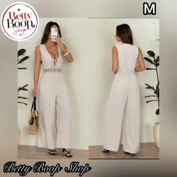 Enterizo beige con detalle de encaje en la cintura