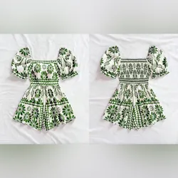 Enterizo corto blanco con estampado verde de mangas