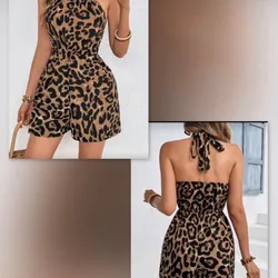 Enterizo corto de leopardo amarrado en el cuello
