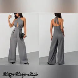 Enterizo gris pantaloneta con amarre en el cuello