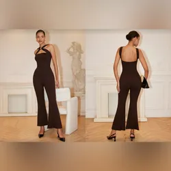 Enterizo largo marrón con adorno dorado