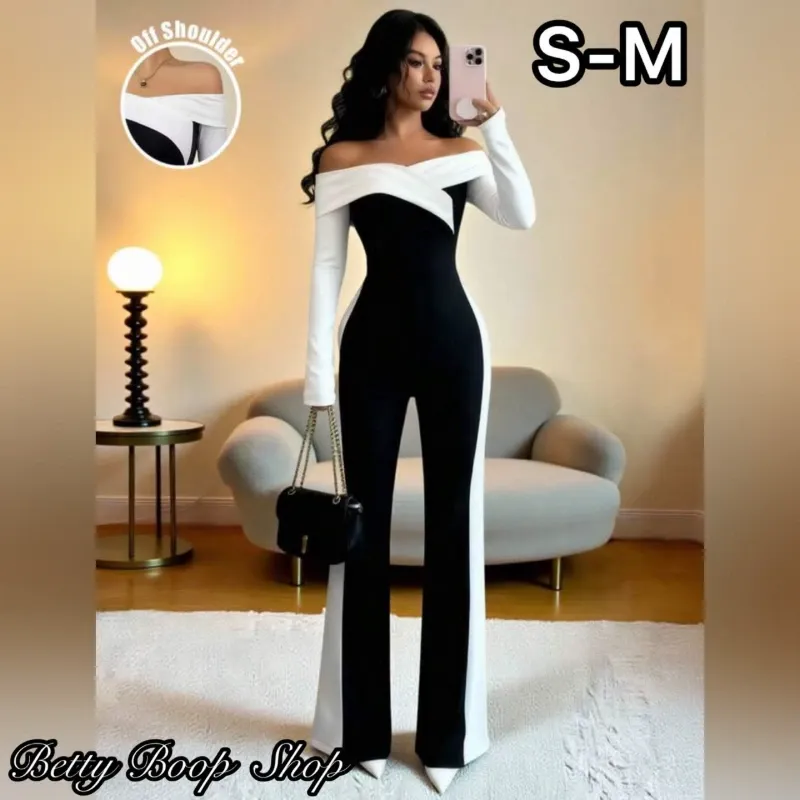 Enterizo negro y blanco de mangas largas