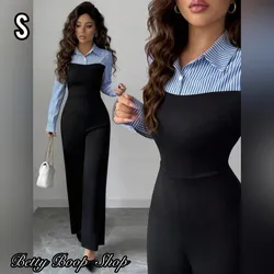 Enterizo pantalón negro con parte superior de camisa azul