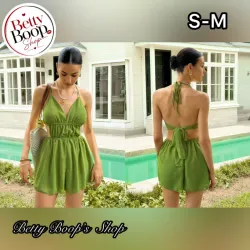 Enterizo verde lima corto con amarre al cuello