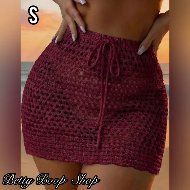 Falda pareo tejido rojo vino