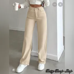 Jeans de mezclilla beis corte recto