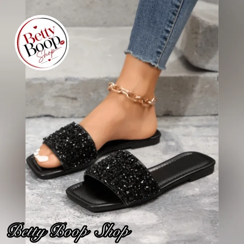 Sandalias negras con brillo