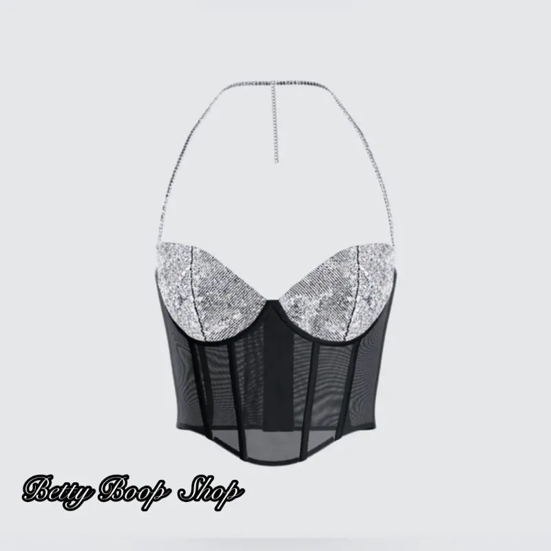 Top de fiesta estilo corset con brillos