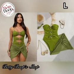 Trusa verde esmeralda con espirales y pareo