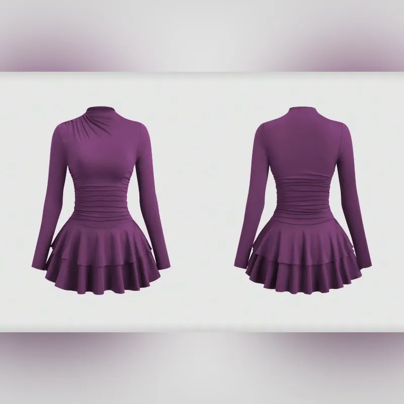 Vestido morado mangas largas de vuelo