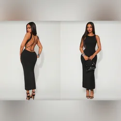 Vestido negro ajustado con escote en la espalda