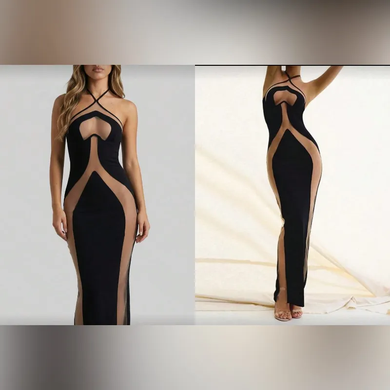 Vestido negro sexy con transparencias