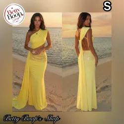 Vestido amarillo de un hombro con lentejuelas