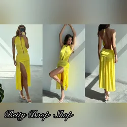 Vestido amarillo largo y escotado