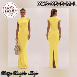 Vestido amarillo vibrante ajustado y con cuello