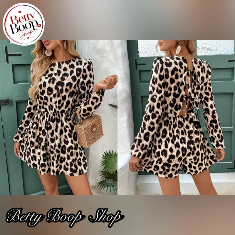 Vestido animal print de mangas largas y amarres en la espalda