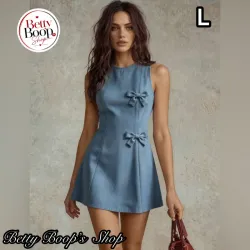Vestido azul oscuro entallado con lazos