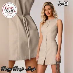 Vestido beige con rayas blancas estilo traje Forever 21