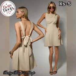 Vestido beige corte recto con amarre en la espalda