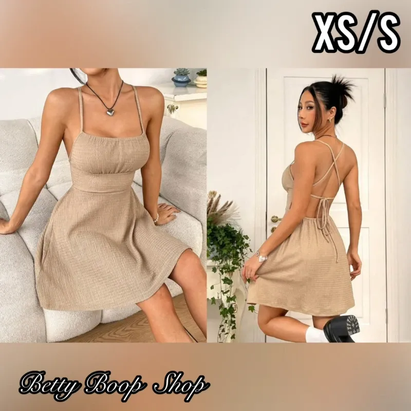 Vestido beige de tirantes con amarre en la espalda