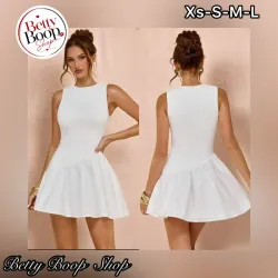 Vestido blanco corte princesa con falda de algodón