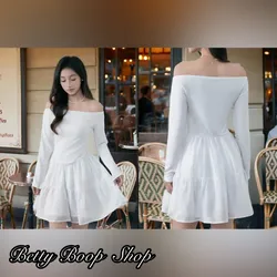 Vestido blanco corte princesa mangas blancas