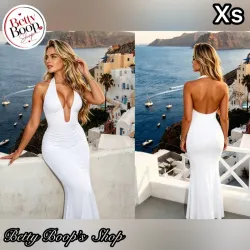 Vestido blanco corte sirena con escote sexy