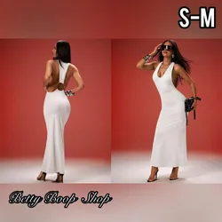 Vestido blanco escote en la espalda con aro metálico