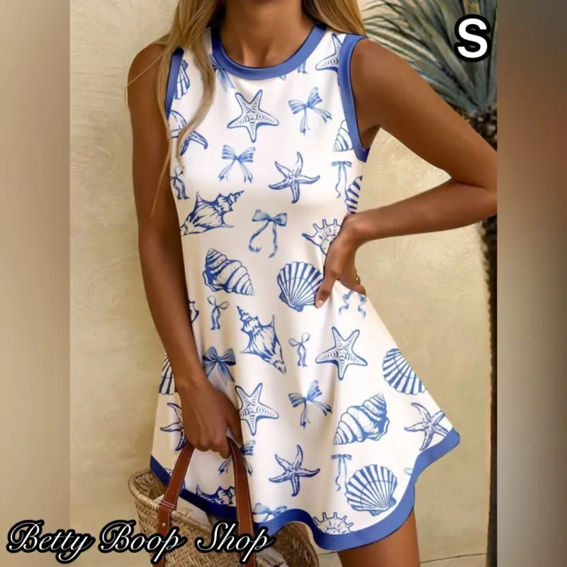 Vestido blanco estampado azul