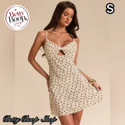 Vestido blanco hueso con estampado polka dot